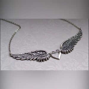 Silver Angel Wings and Heart Necklace